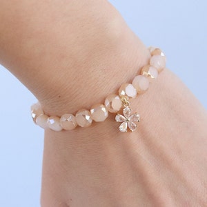 pulsera de flores, pulsera de flores de cristal con cuentas, pulsera elegante, regalo de dama de honor, pulsera elegante, pulsera de mujer.