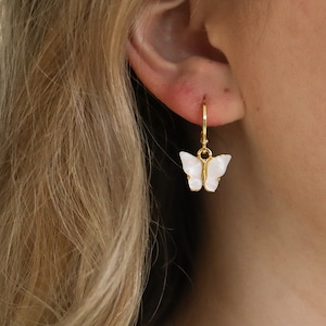 butterfly earrings, 18k gold plated butterfly earrings, white butterfly earrings, bridesmaid gift.