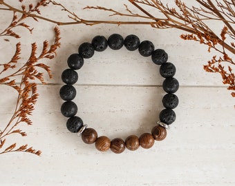 aromatherapy bracelet natural stone bracelet, black lava beaded bracelet, wood bracelet, women bracelet, men's bracelet, gift for her.