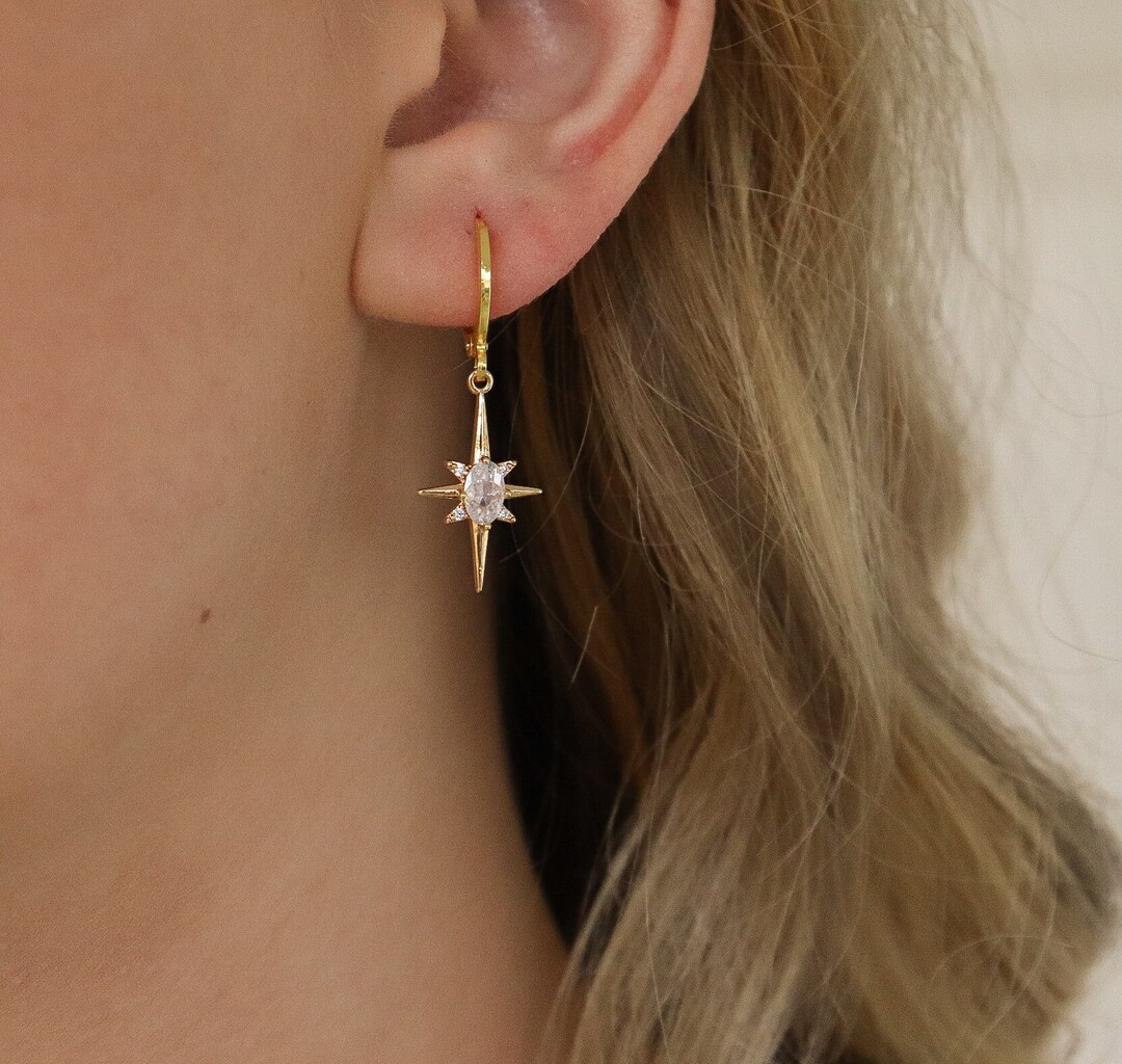 Zirconia Star Hoop Earrings - Gold main image 1