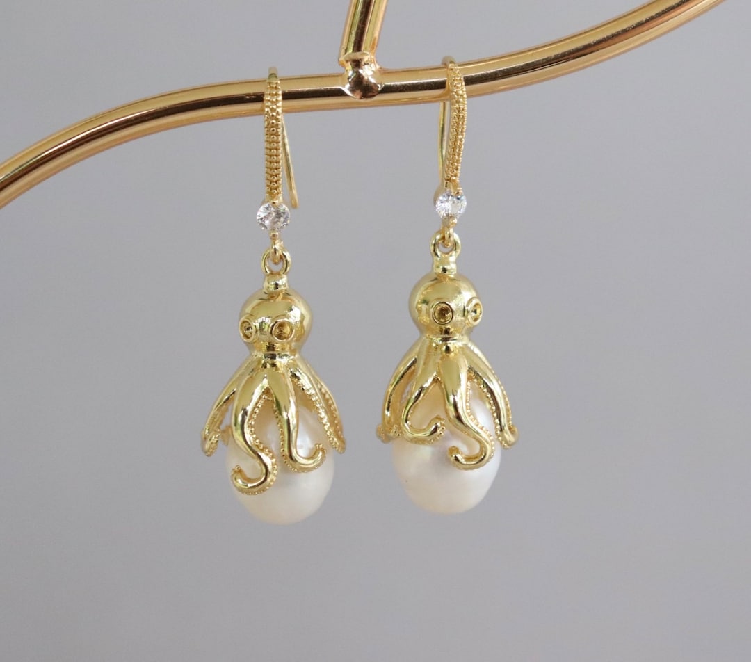 Oktopus Ohrringe, 18k vergoldet Oktopus Perlen Ohrringe Etsy.de