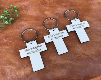 Llaveros con cruz personalizados para bautizos, comuniones y comuniones.