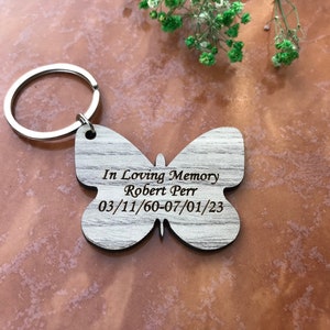 Custom funeral favors butterfly personalized wood keychain memorial favor service for guest in bulk, forever in our hearts funeral memory
