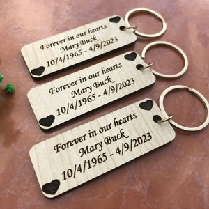 Personalized Memorial Wood Keychain, Funeral Favors, Celebration of Life