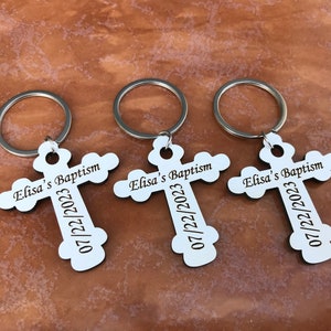 25 peças lembranças de batismo a granel primeira comunhão cruz personalizada chaveiro personalizado mi bautizo presente de batismo para convidados lembranças de comunhão