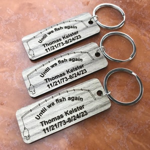 Personalized Wooden fishing Keychain -Keychain for Your Precious Memories - Personalized Bulk Funeral Keepsake for Guests Gone Fishing