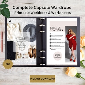 Complete Capsule Wardrobe Workbook and Worksheets, Wardrobe Checklist, Closet Clean out, Travel Wardrobe Capsule & Planner - 50 Pages