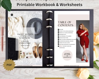 Libro de trabajo y hojas de trabajo para guardarropa básico completo, lista de verificación de guardarropa, limpieza de armario, organizador y planificador de guardarropa de viaje (50 páginas)
