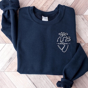 Personalized Heart Anatomy Crewneck, Custom CHD, Cardiac Nurse Sweatshirt, Anatomical Heart, Heart Disease Awareness CVICU Cardiologist Gift