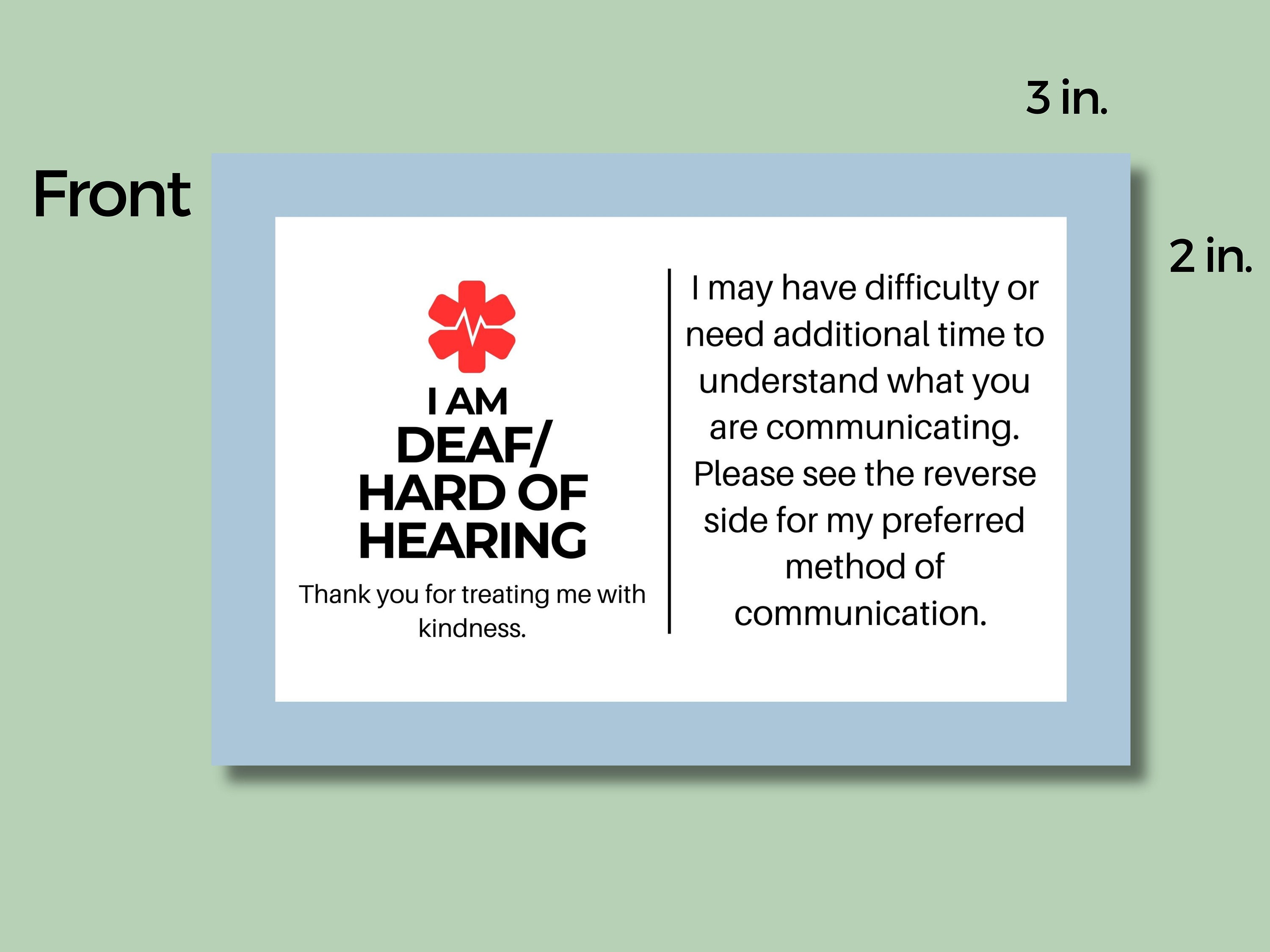 Deaf ID Card Medical Card Emergency Contact Card Custom - Etsy UK