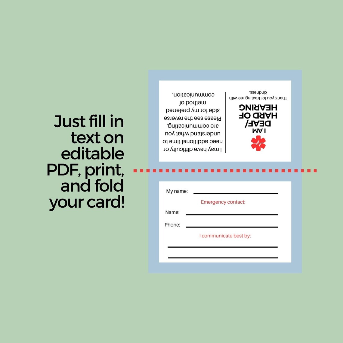Deaf ID Card Medical Card Emergency Contact Card Custom - Etsy Canada