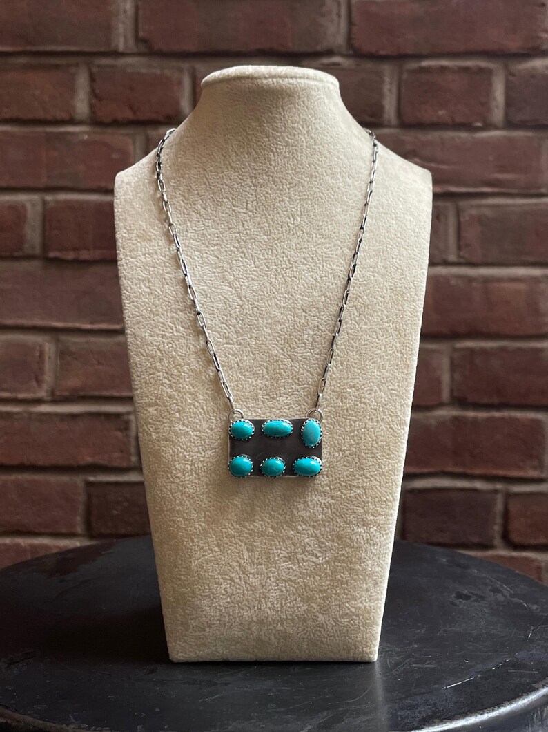 Kingman Turquoise Cluster Bar Necklace | 925 Sterling Silver E612 - Etsy