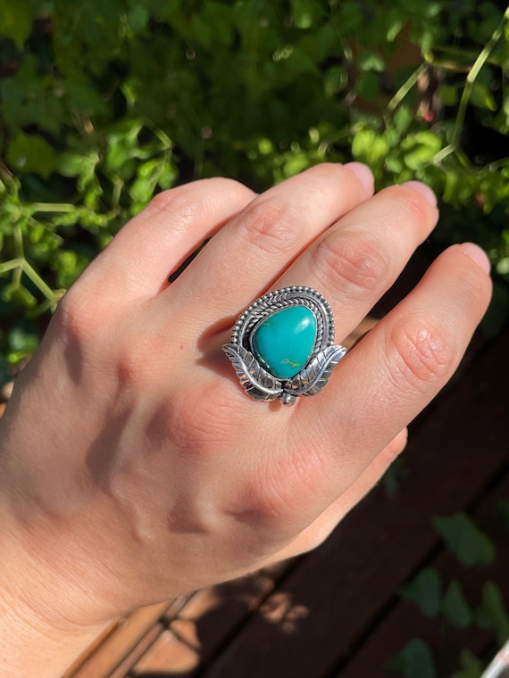 Turquoise Leaf Design Ring | 925 Sterling Silver | Size 9 Y97 - Etsy