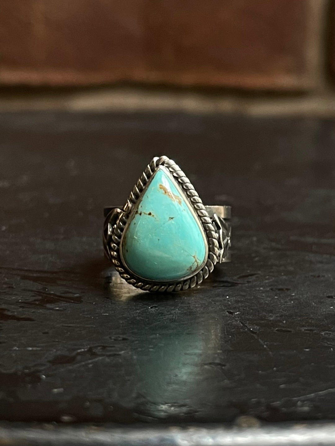 Kingman Turquoise Teardrop Ring Size 7 | 925 Sterling Silver Southwest ...