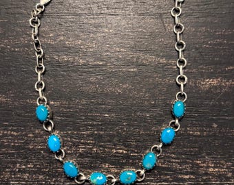 Pulsera Kingman de eslabones turquesa / Plata de ley 925 estilo suroeste A003