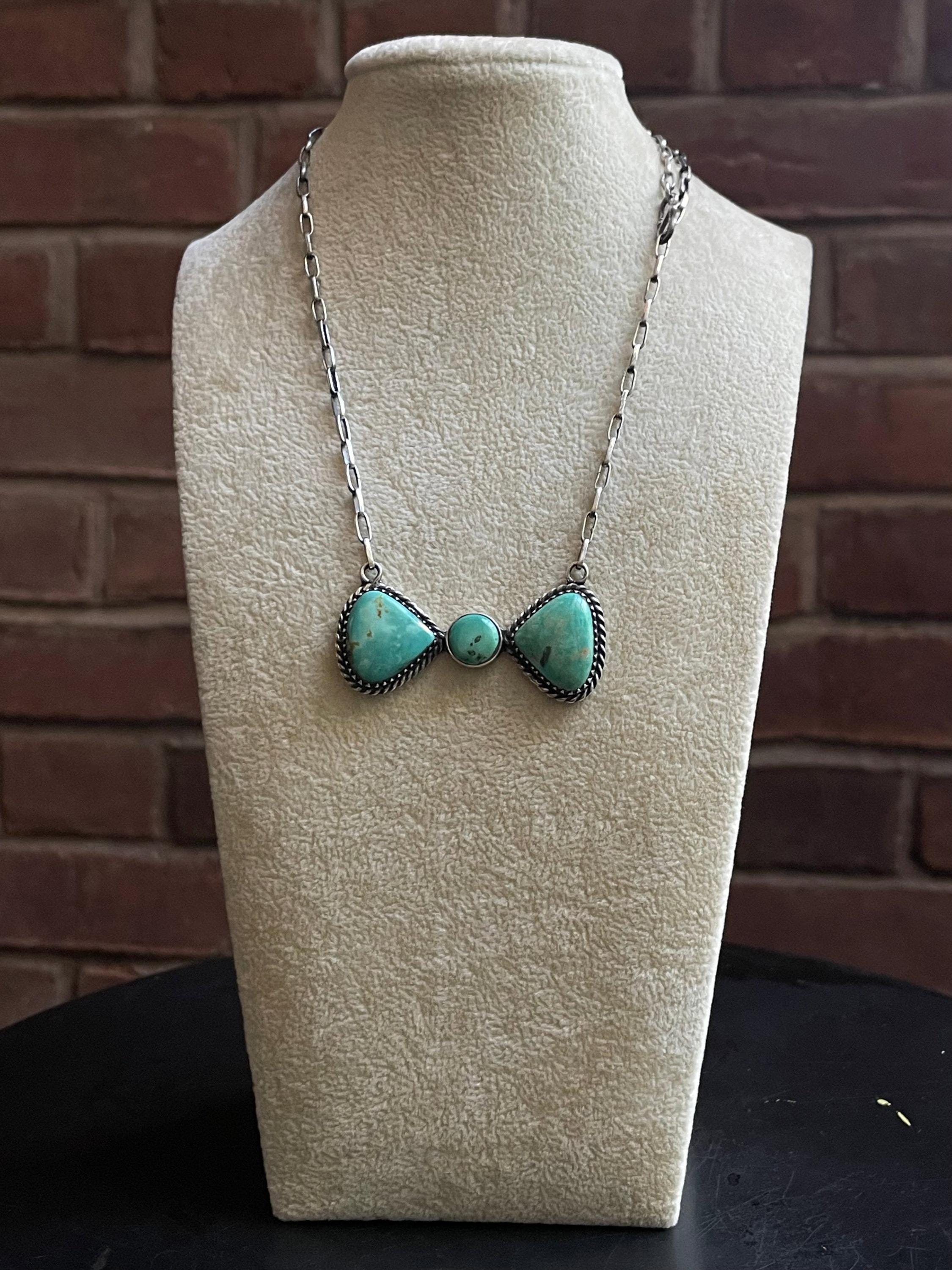 Kingman Turquoise Bar Necklace | Sterling Silver E942 - Etsy