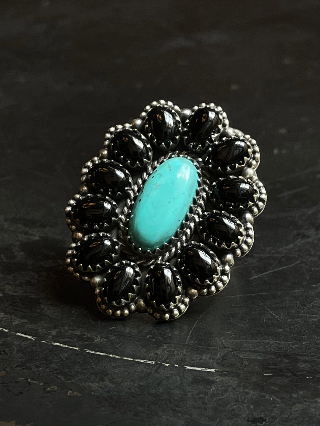 Kingman Turquoise Flower Cluster Ring | Sterling Silver | Size 7 | A134 ...