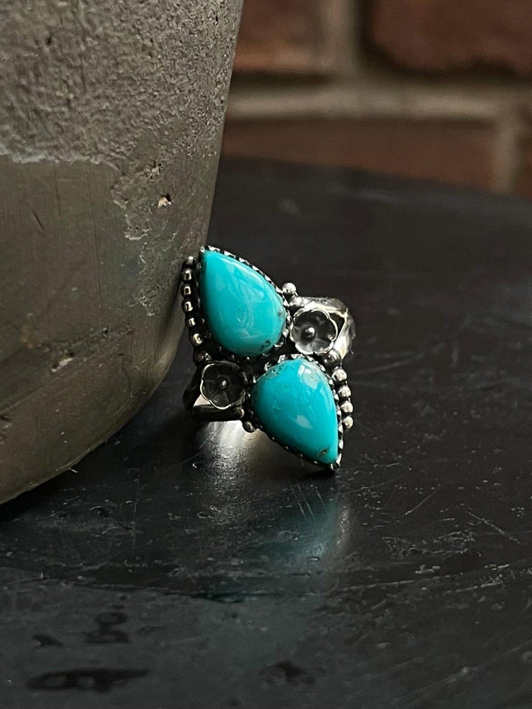 Kingman Turquoise Double Stone Ring Size 8 | 925 Sterling Silver ...