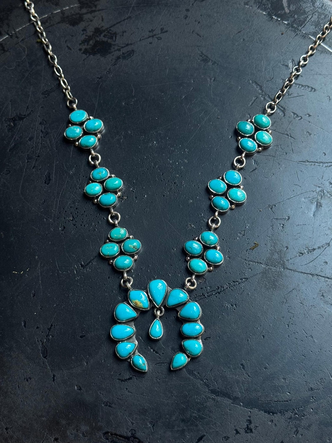 Kingman Turquoise Cluster Necklace | Sterling Silver | 7.14 in | A968 ...