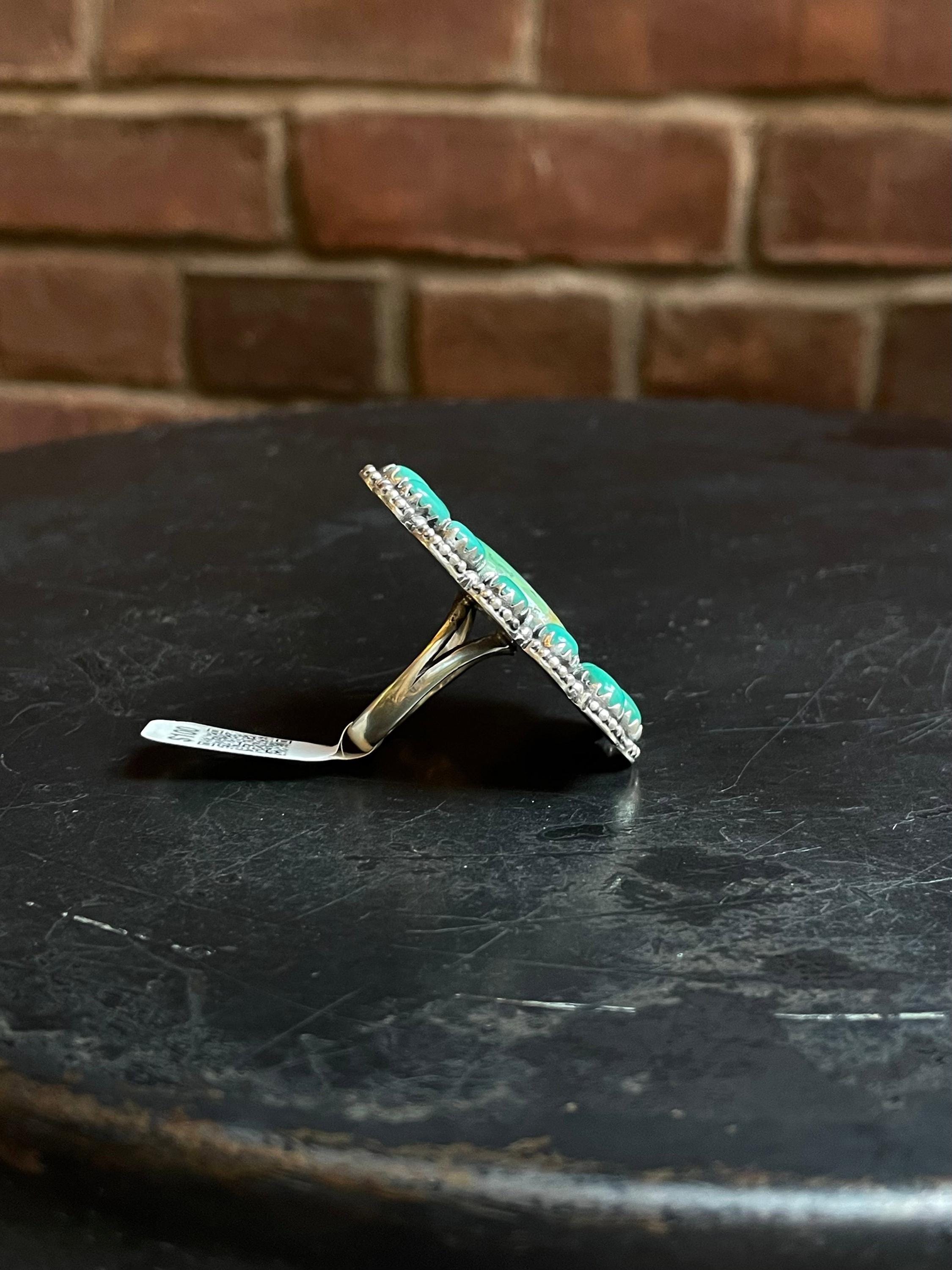 Kingman Turquoise Flower Cluster Ring | Sterling Silver | Size 9 | A132 ...