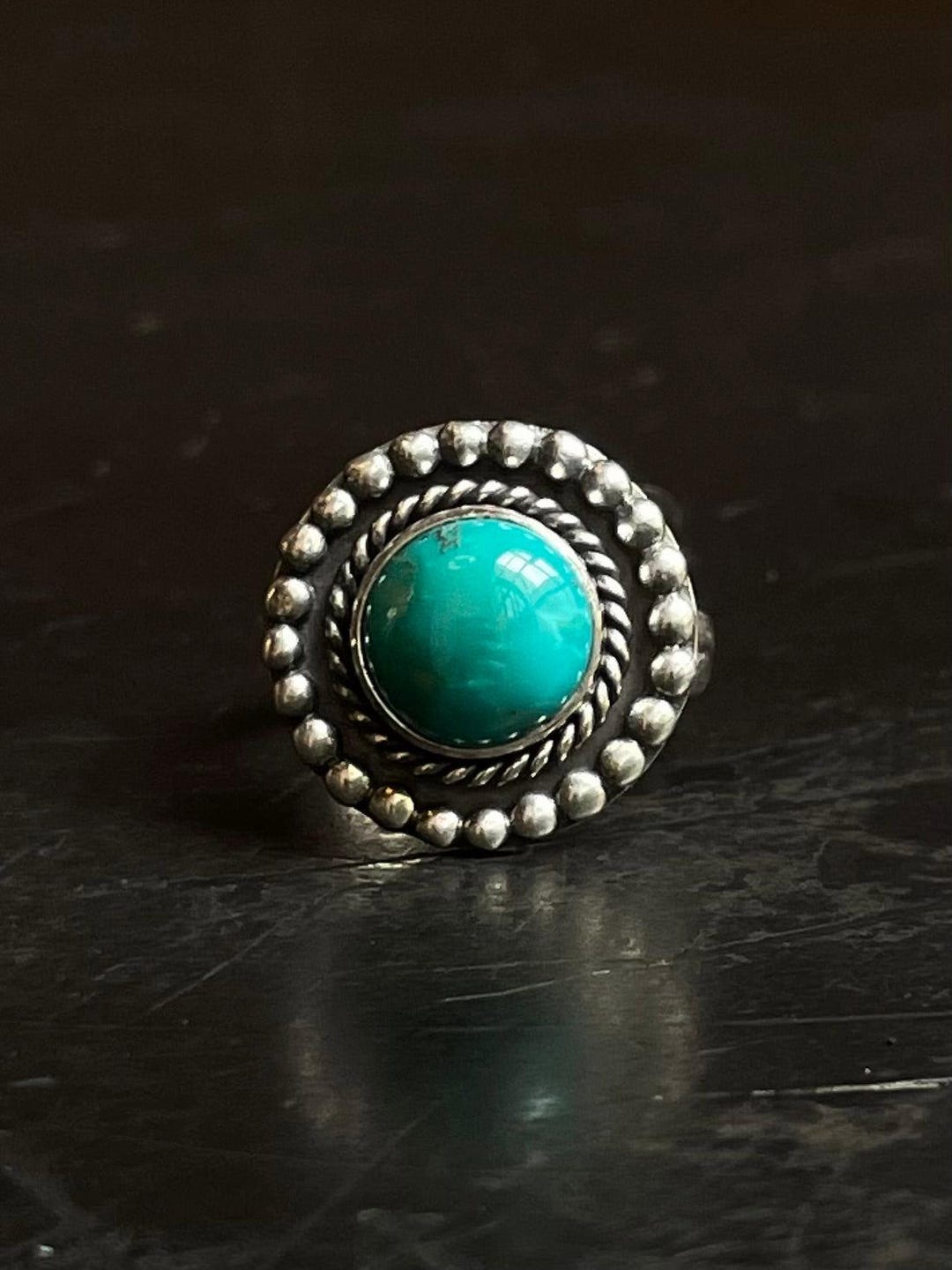 Kingman Turquoise Round Ring | Sterling Silver | Size 6 | A479 - Etsy