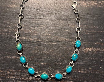 Pulsera Kingman de eslabones turquesa / Plata de ley 925 estilo suroeste A120