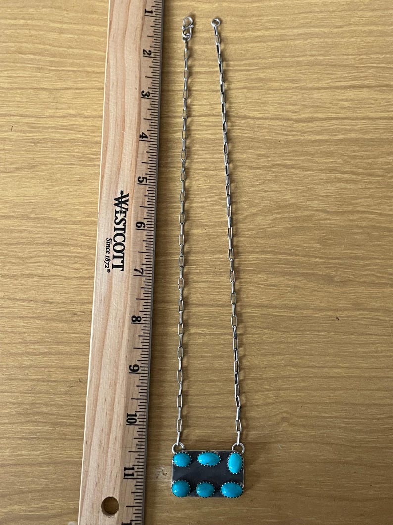Kingman Turquoise Cluster Bar Necklace | 925 Sterling Silver E612 - Etsy