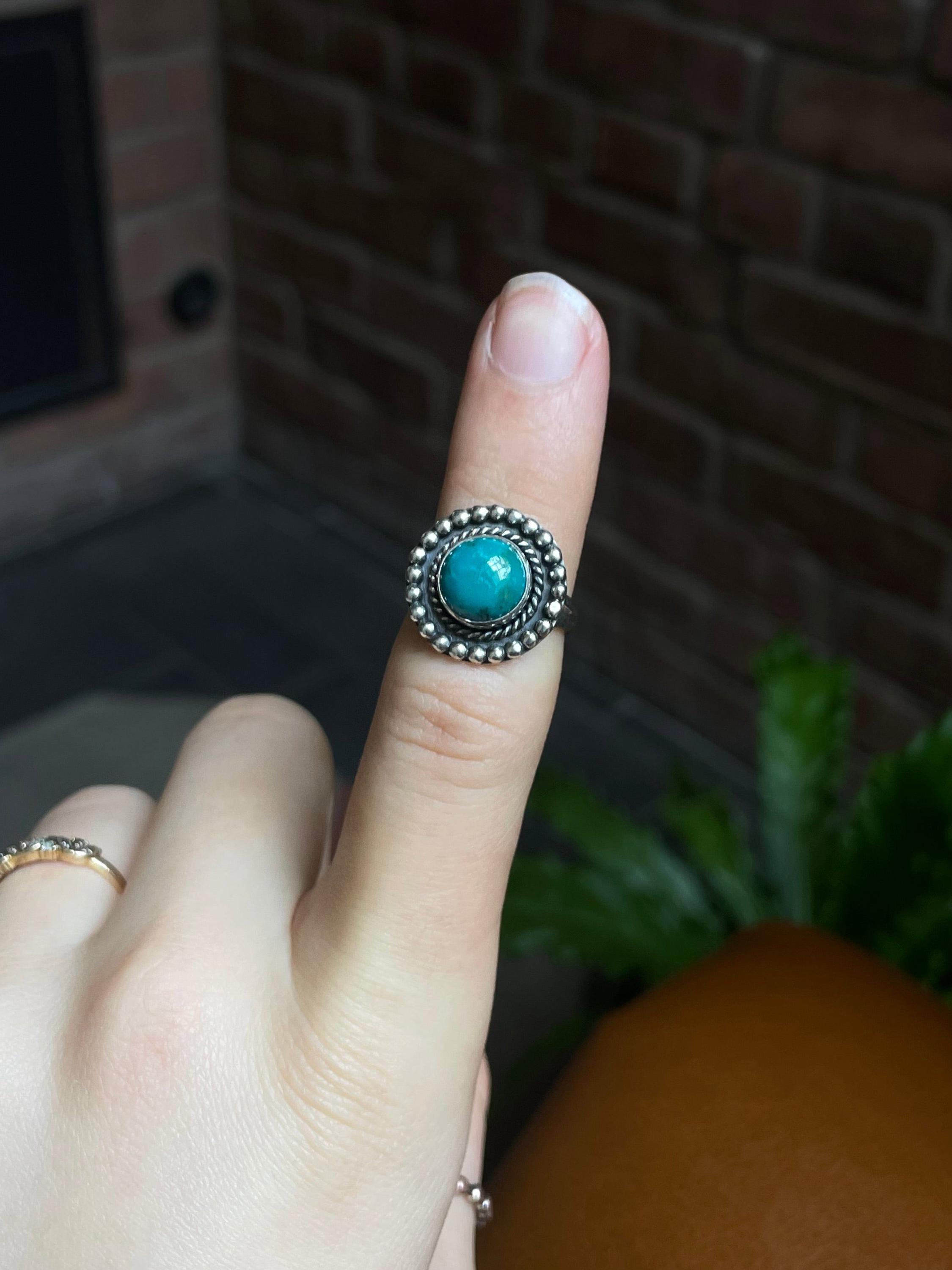 Kingman Turquoise Round Ring | Sterling Silver | Size 6 | A479 - Etsy