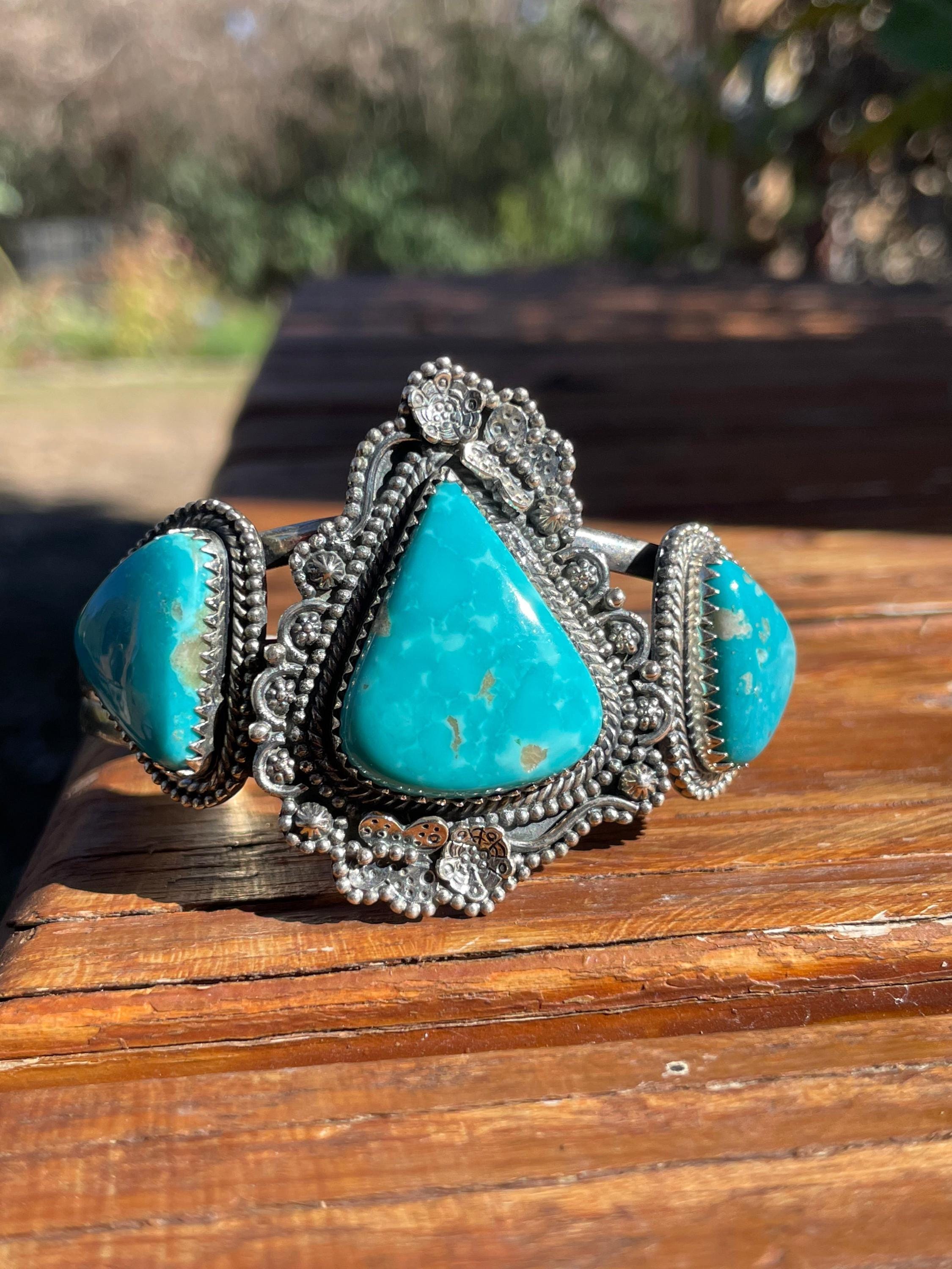 Kingman Turquoise Cuff Bracelet | Sterling Silver B880 - Etsy