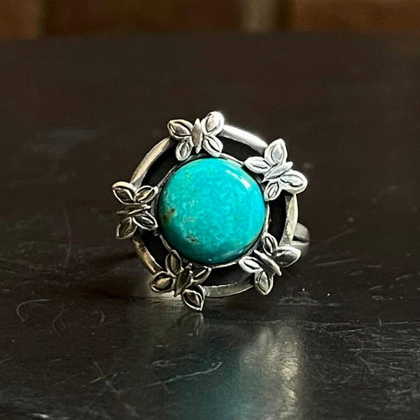 Kingman Turquoise Butterfly Ring | Sterling Silver | Size 9 | A298