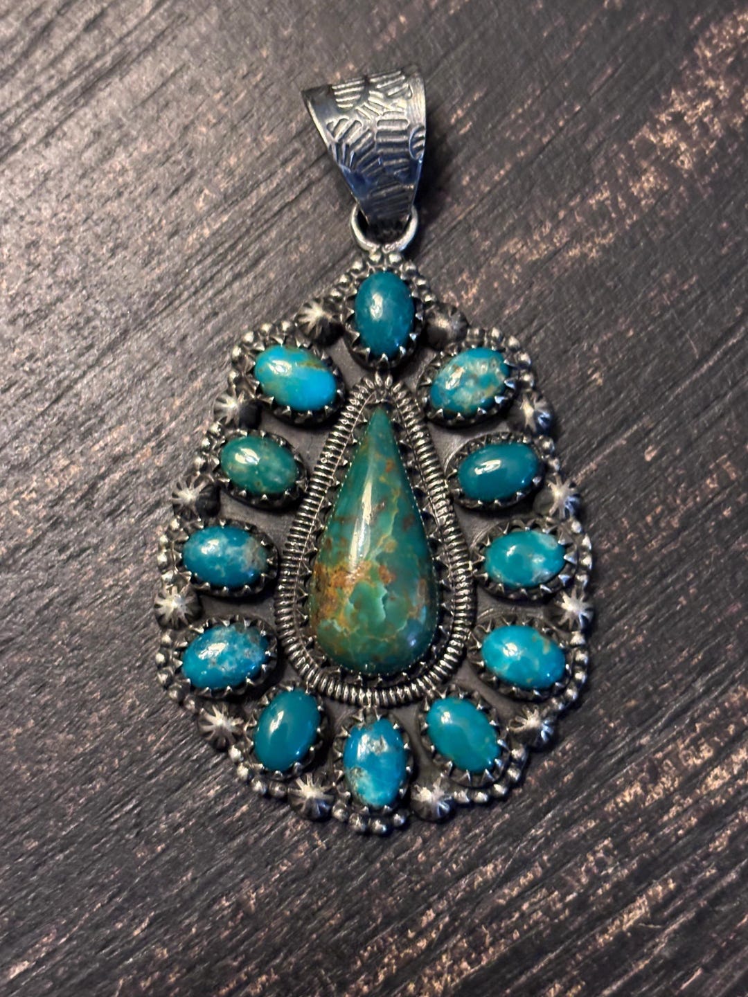 Kingman Turquoise Cluster Pendant | Sterling Silver Southwestern Style ...