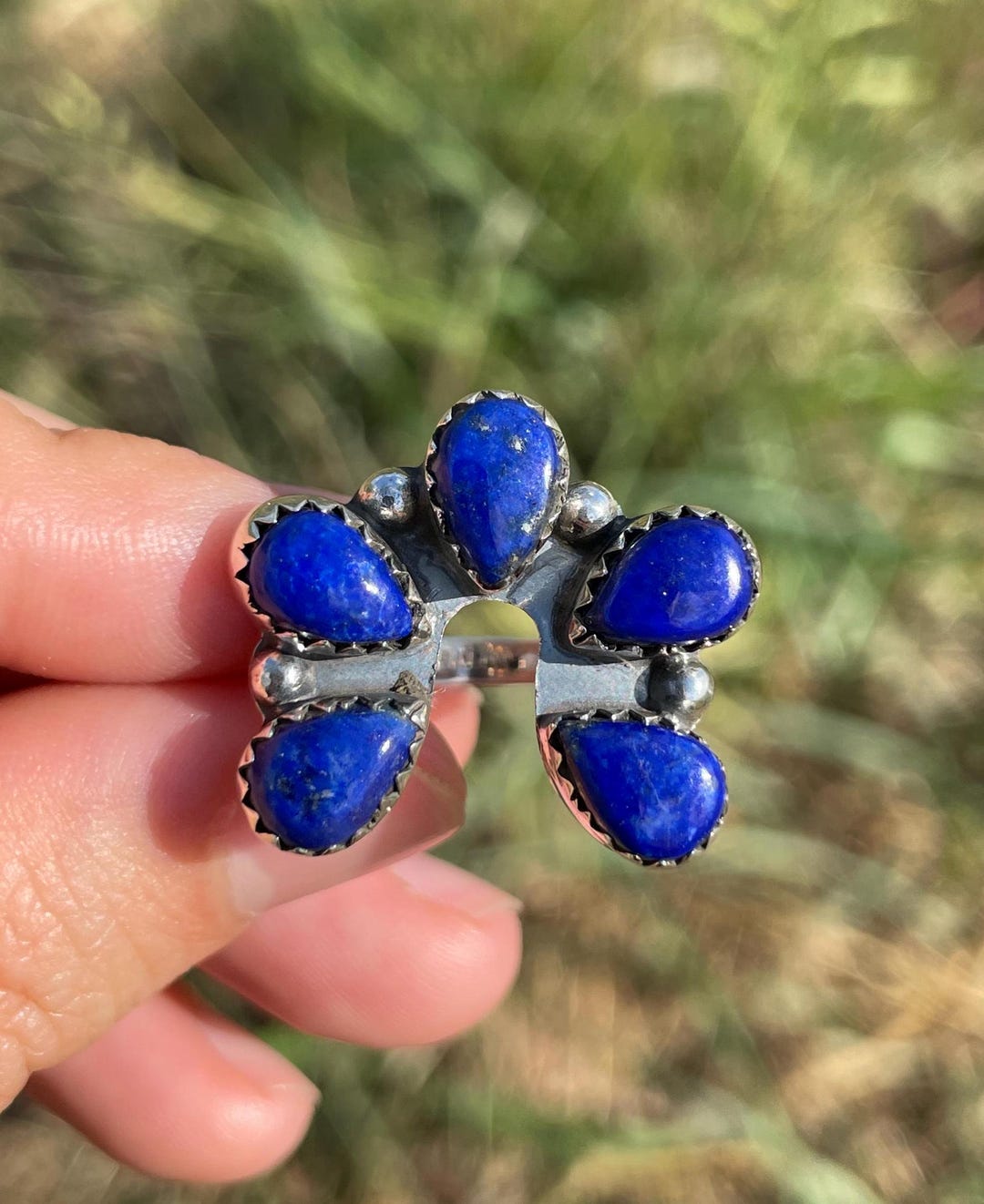 Naja Rind Naja Cluster Lapis Ring Set in 925 Sterling Silver, Size 7, C9 - Etsy
