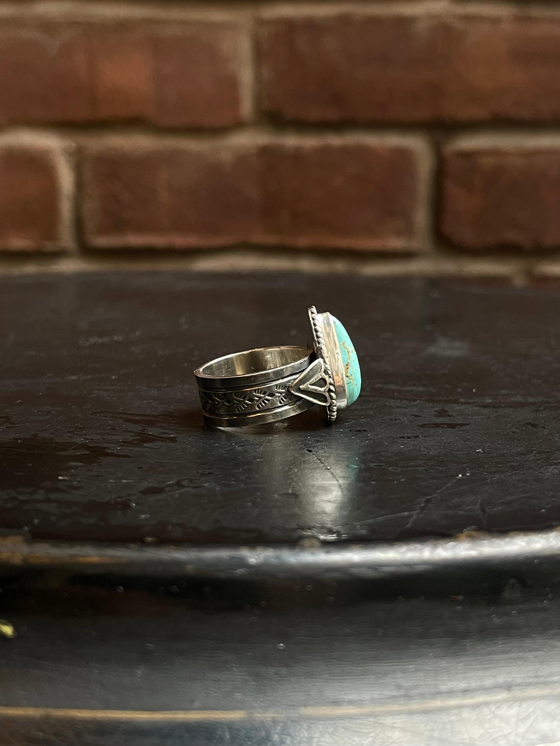 Kingman Turquoise Teardrop Ring Size 7 | 925 Sterling Silver Southwest ...