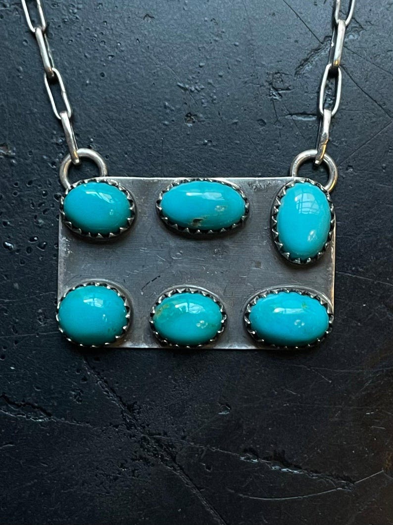 Kingman Turquoise Cluster Bar Necklace | 925 Sterling Silver E612 - Etsy