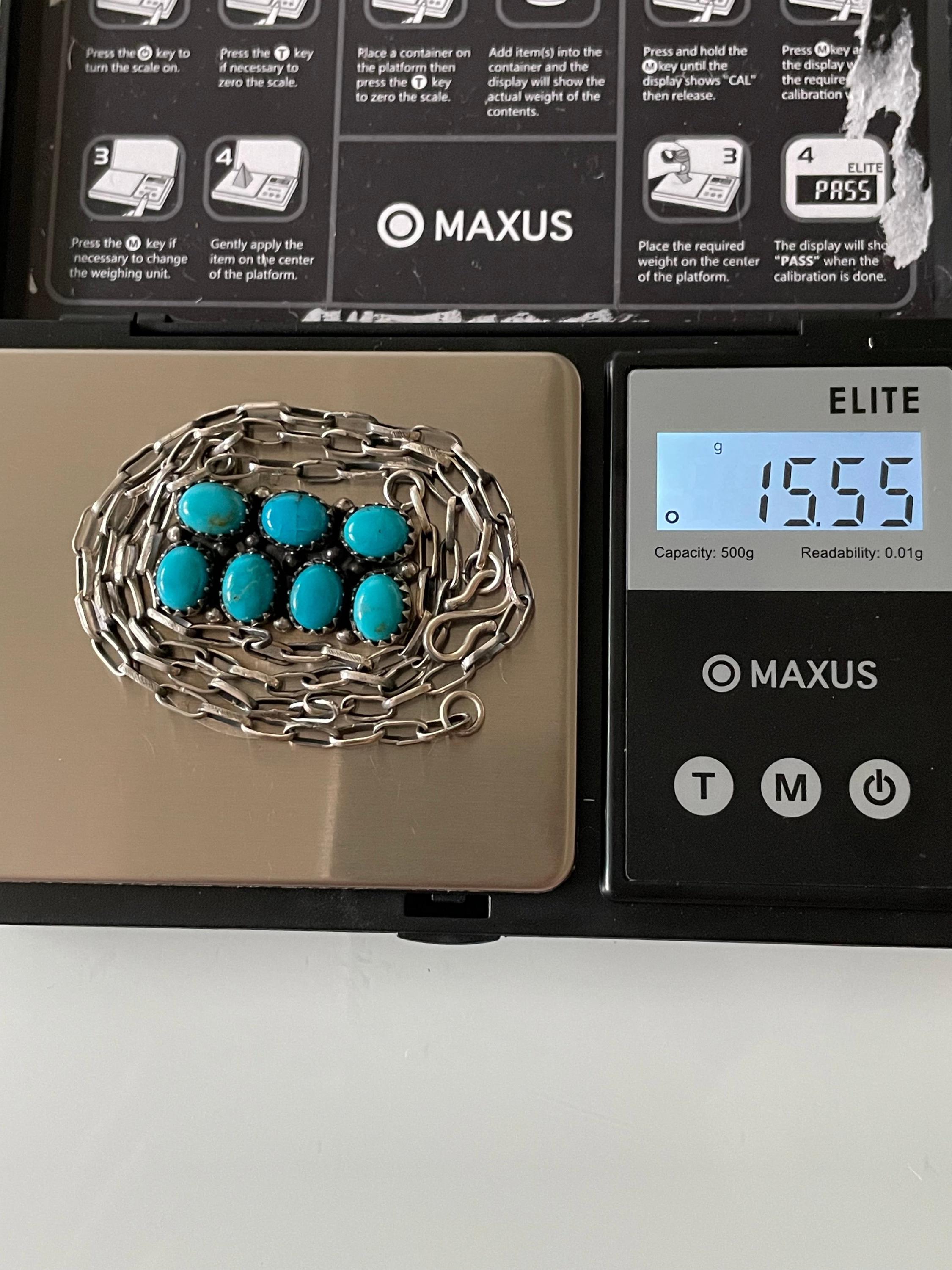 Kingman Turquoise Cluster Bar Necklace | 925 Sterling Silver E609 - Etsy