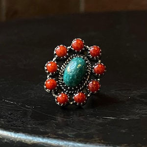 Anillo de coral turquesa Kingman / Plata de ley / Talla 6 / A192