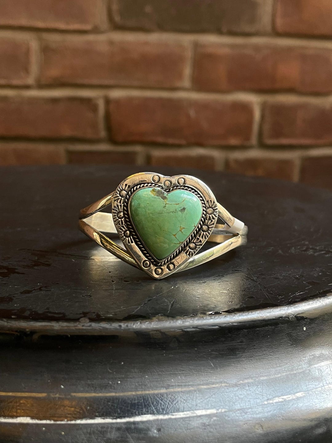 Adjustable Kingman Turquoise Heart Cuff | Sterling Silver | A769 - Etsy
