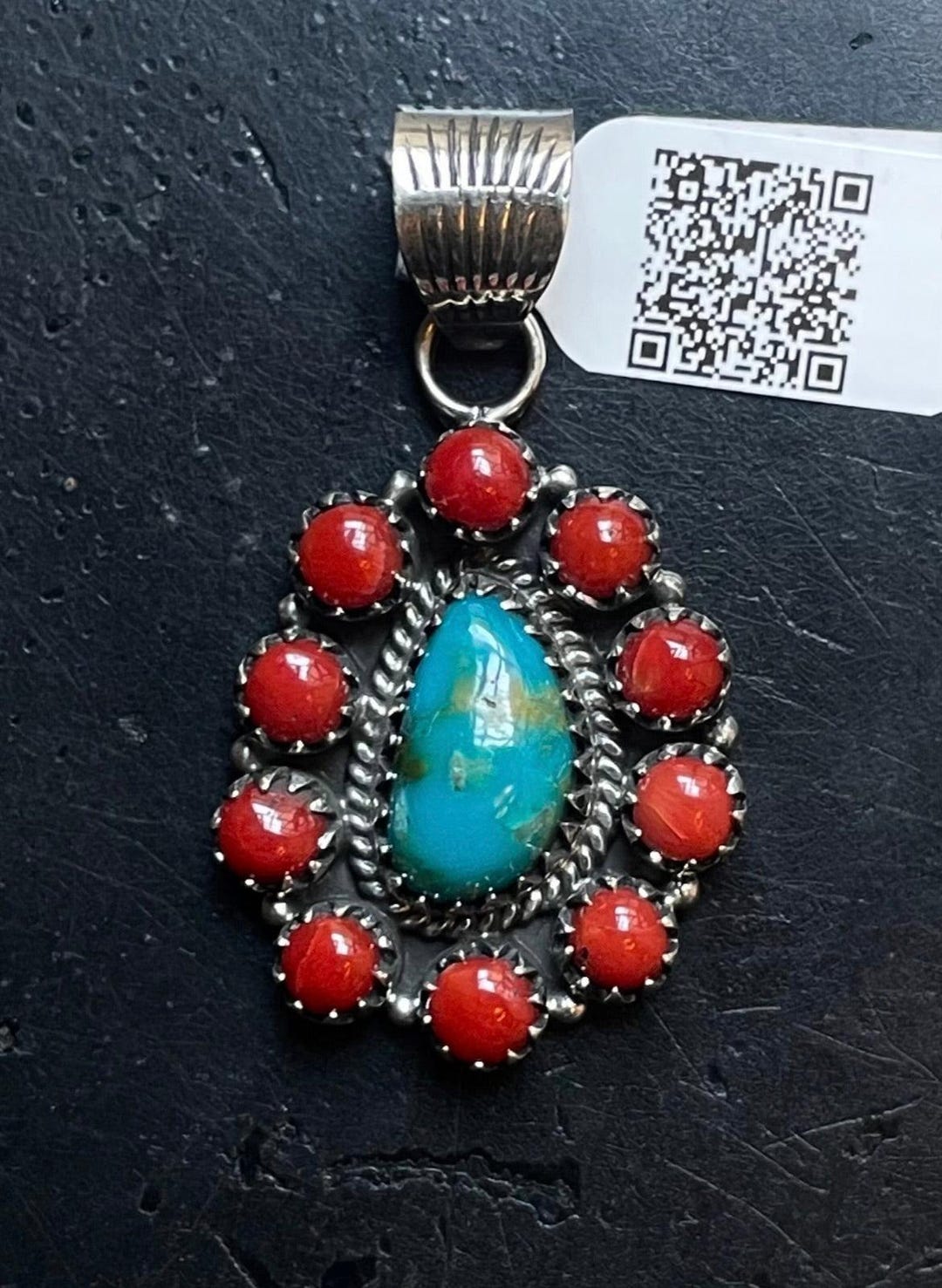 Kingman Turquoise Oval Cluster Pendant | Sterling Silver | A691 - Etsy