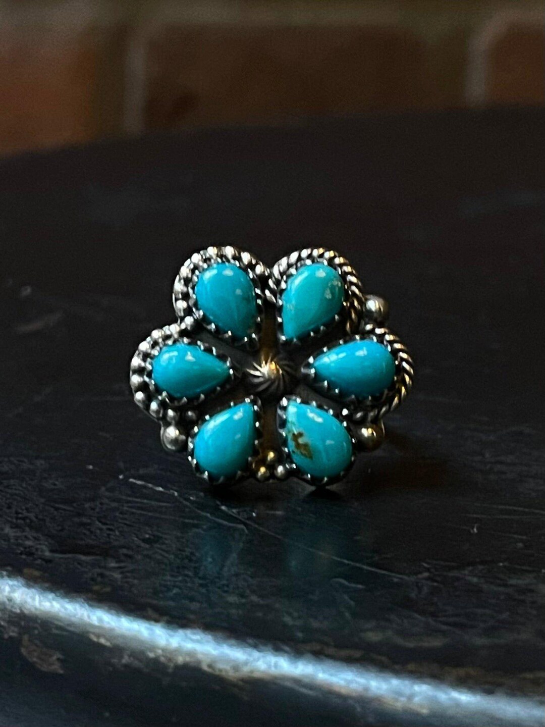 Kingman Turquoise Flower Cluster Ring | Sterling Silver | Size 7 | A043 ...