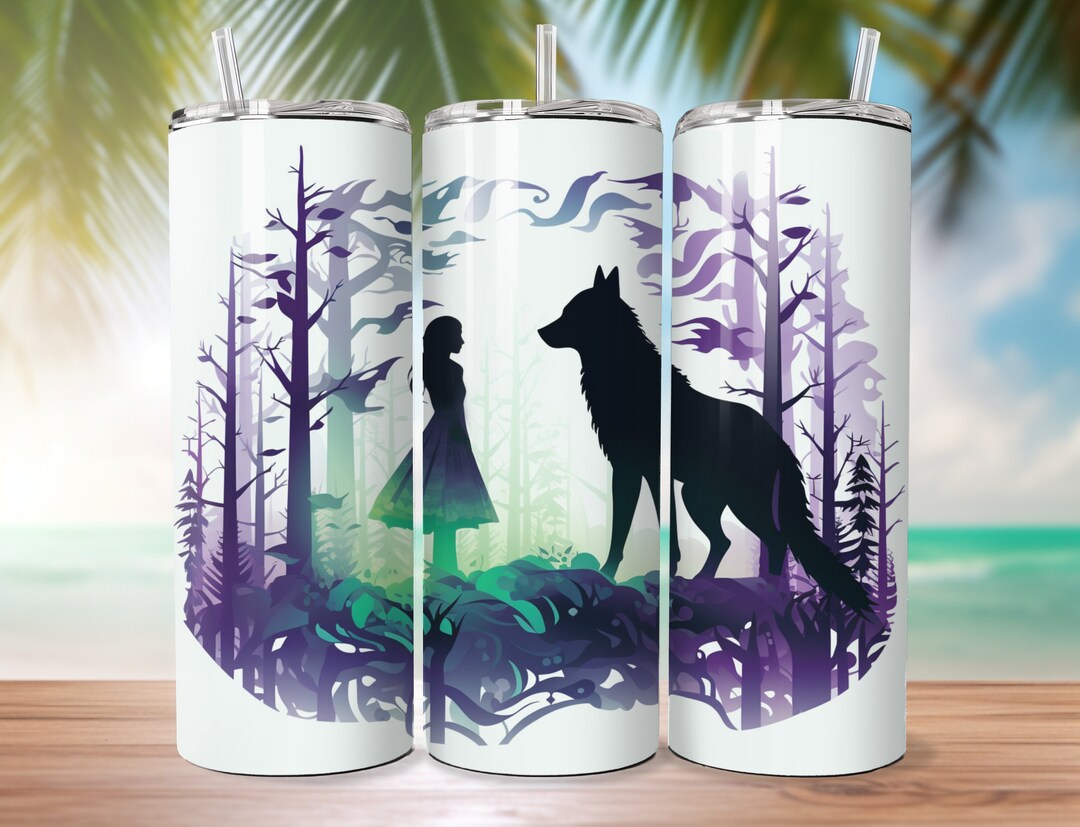 3D 20oz Skinny Tumbler Wrap Sublimation Design Girl and Wolf - Etsy