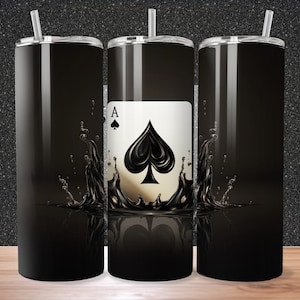3D 20oz Skinny Tumbler Wrap Sublimation Design, The Ace Of Spades, Poker Cards, 300 DPI, PNG & PDF, Straight/Tapered