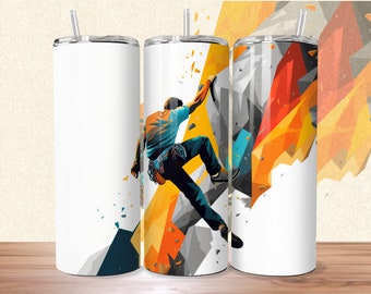 Man Rock Climbing, 3D 20oz Skinny Tumbler Wrap Sublimation Design, Instant Digital Download, 300 DPI, PNG & PDF, Straight/Tapered
