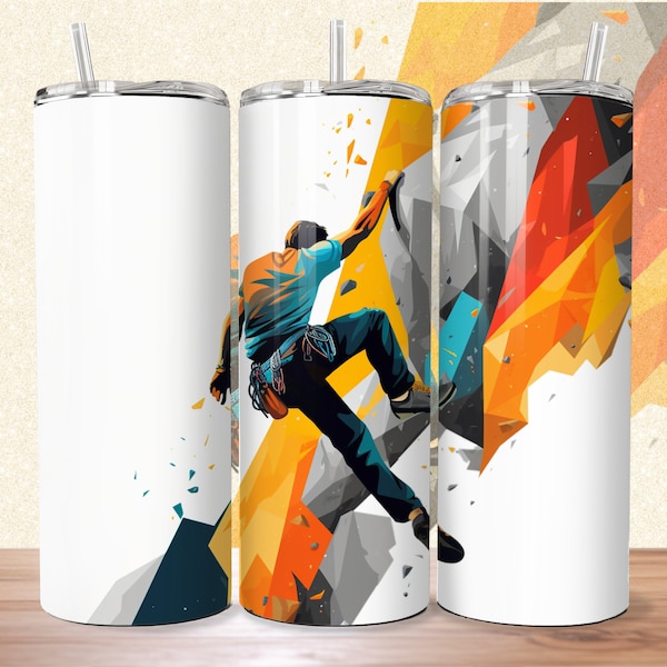 3D 20oz Skinny Tumbler Wrap Sublimation Design, Rock Climbing, Instant Digital Download, 300 DPI, PNG & PDF, Straight/Tapered