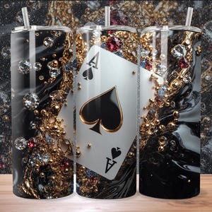 The Ace Of Spades, 3D 20oz Skinny Tumbler Wrap Sublimation Design, Poker Cards, 300 DPI, PNG & PDF, Straight