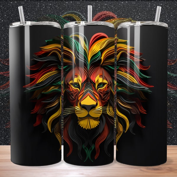 Gobelet fin 3D 20 oz avec sublimation, lion rasta, téléchargement numérique instantané, 300 ppp, PNG et PDF, droit/conique