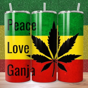 3D 20oz Skinny Tumbler Wrap Sublimation Design, Peace Love Ganja, Instant Digital Download, 300 DPI, PNG & PDF, Straight/Tapered