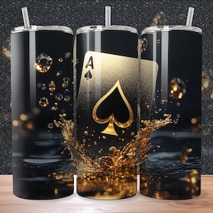 The Ace Of Spades, 3D 20oz Skinny Tumbler Wrap Sublimation Design, Poker Cards, 300 DPI, PNG & PDF, Straight