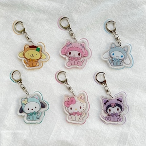 Sanrio Hello Kitty My Melody Kuromi Cinnamoroll Bracelet Porte-clés Kawaii  Anime Poupée Breloque Pour Sac Téléphone Lanière Pendentif De Voiture