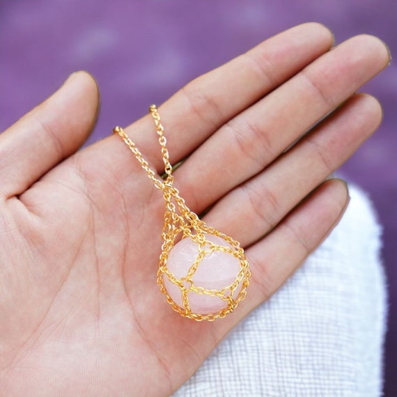 Silver & Gold Cage Necklace Pendant for Crystals | Interchangeable Adjustable Crystal Holder | Gemstone Basket Carrier | Sphere Ball Crystal