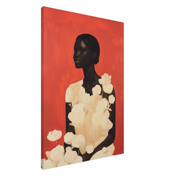 Canvas - Soft Aesthetic, Black Artist Print, Moody Art, Floral, Minimalist, Black Portrait, Soft Beauty, Botanical Garden, Interior Design